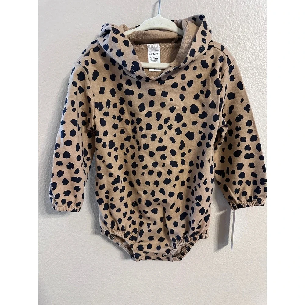 Carters Baby Girls 24m Tan Leopard Print Hoodie Romper